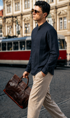 100% Linen Band Collar Shirt