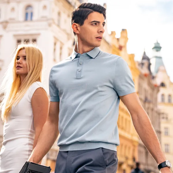 Thin Dark Trim Collar Three Button Luxury Polo