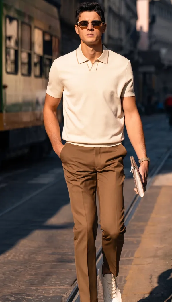 Minimal Trim Collar Quiet Luxury Gentleman Polo