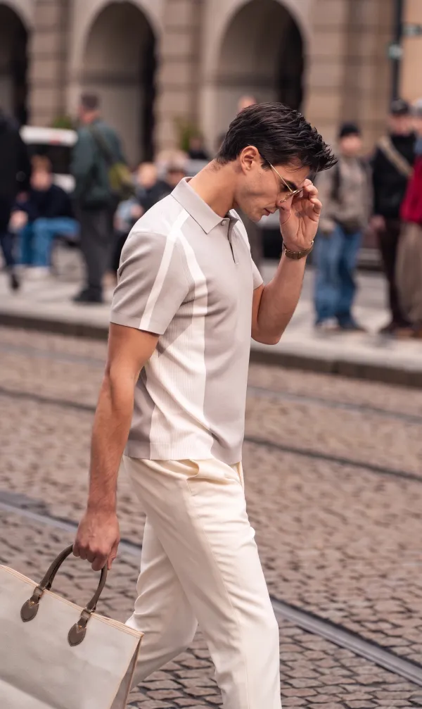 Italian Slim Fit One Button Spliced Short Sleeve Polo