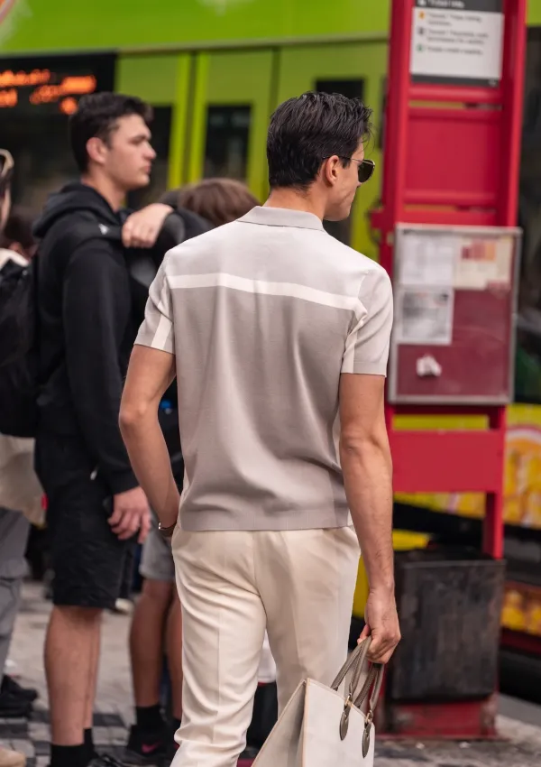 Italian Slim Fit One Button Spliced Short Sleeve Polo