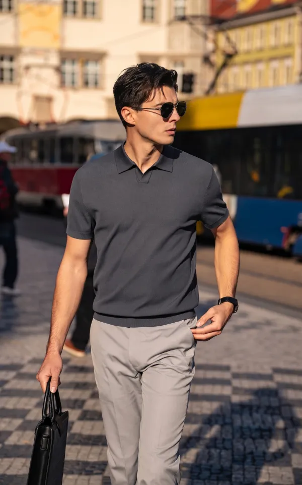 Minimal Ribbed Quiet Luxury Gentleman Polo