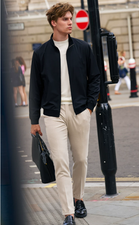 Stand Collar Rib Cuff Elastic Hem Zip Bomber Jacket