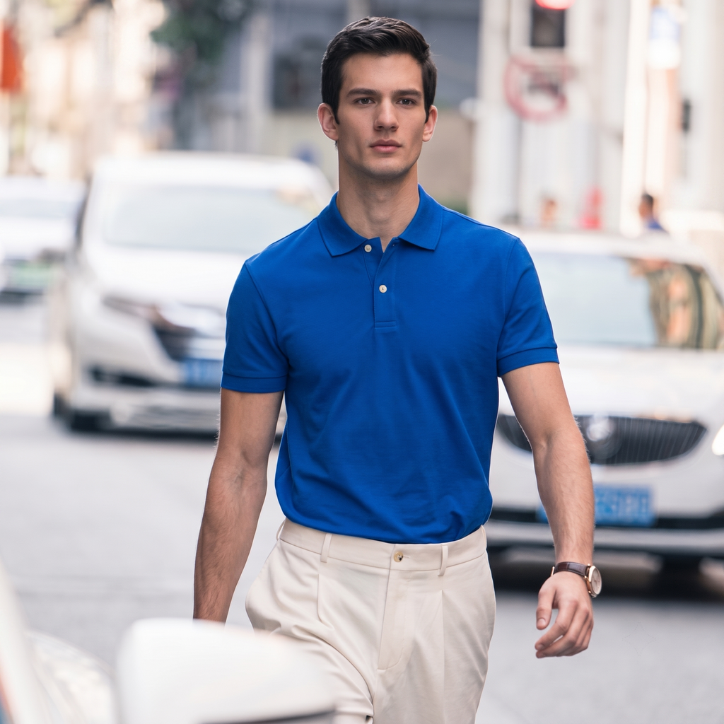 Soft Silhouette Neutral Tone Luxury Men Polo