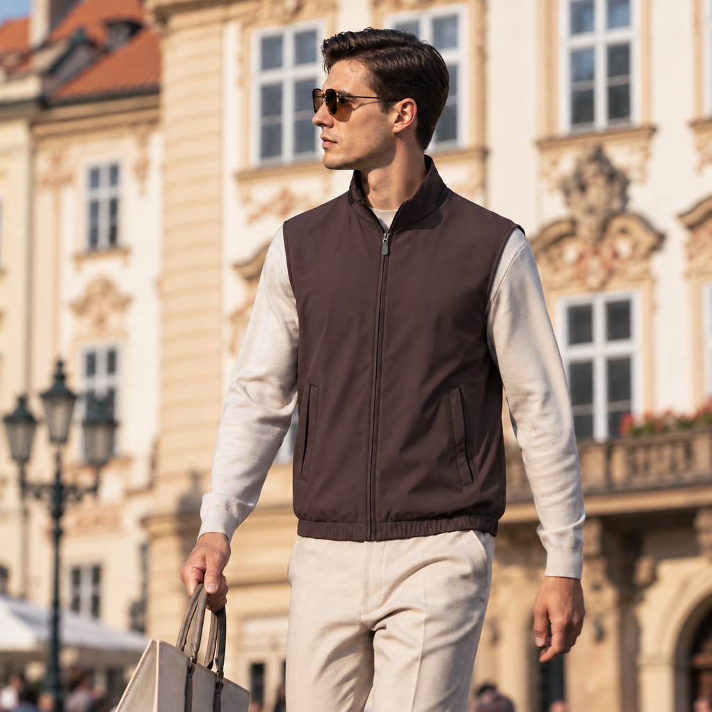 Reversible Wool-Blend Lightweight Zip Vest