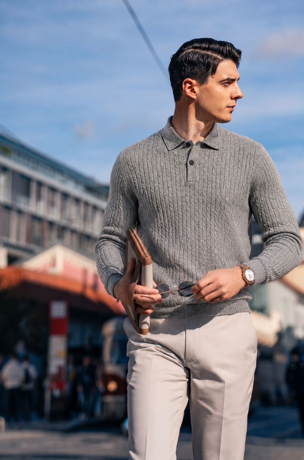 100% Merino Wool Cable-Knit Polo Sweater