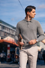 100% Merino Wool Cable-Knit Polo Sweater