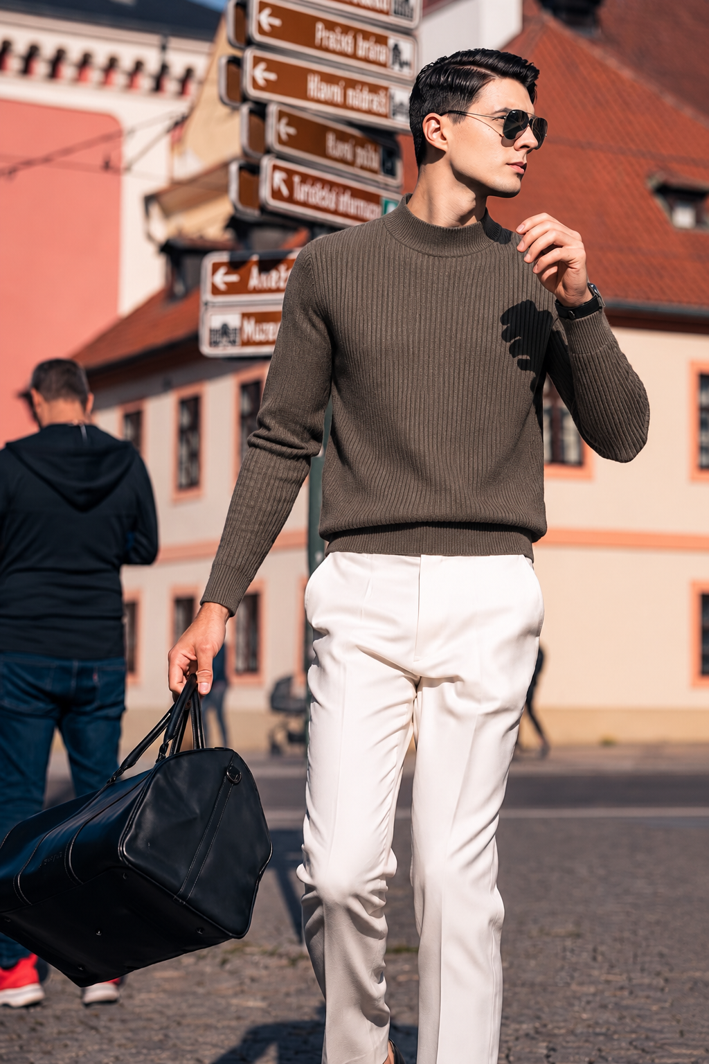 Men’s Premium 100% Wool Ribbed Mock Neck Sweater | Quiet Luxury Old‑Money Pullover