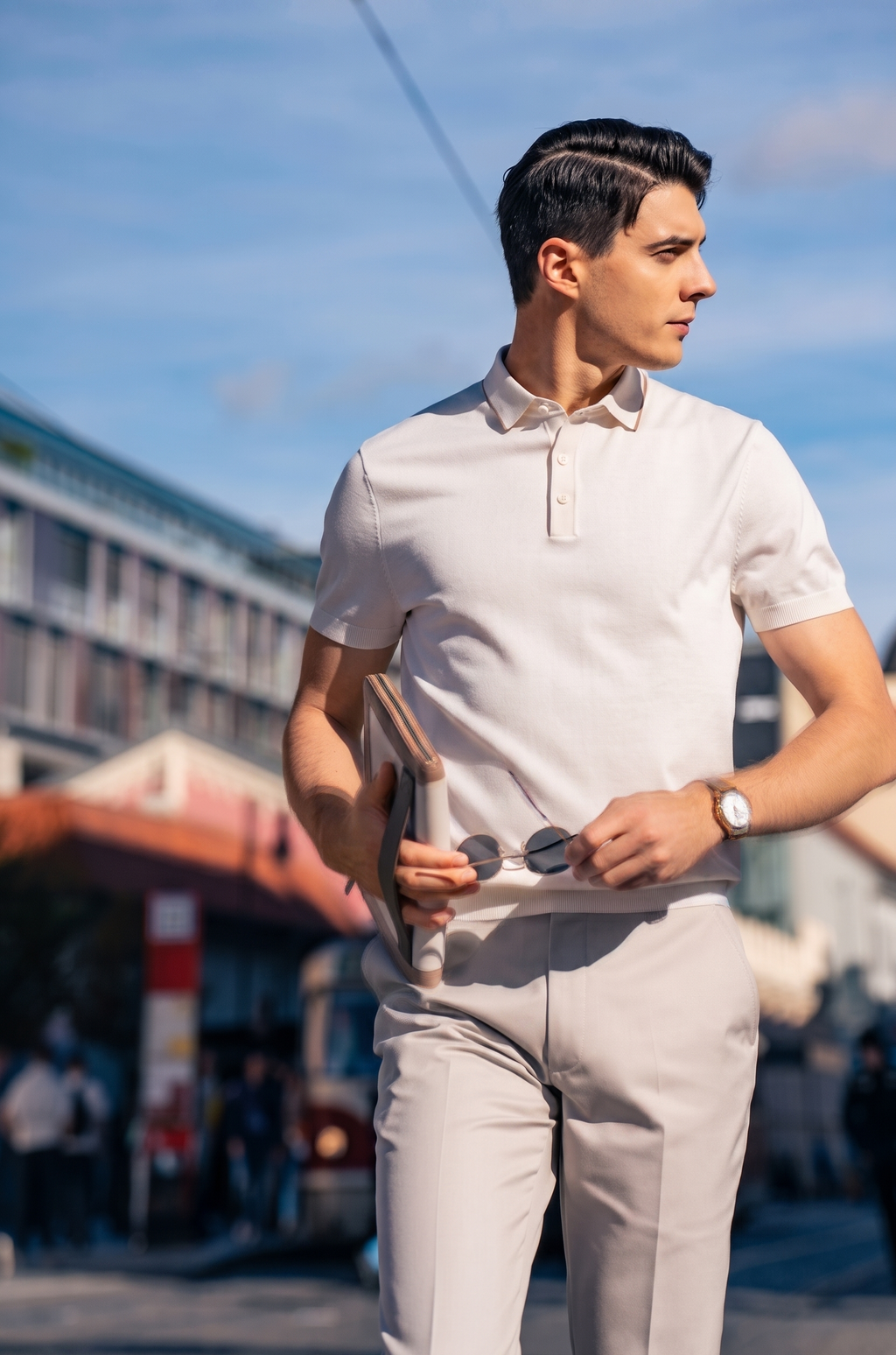 Thin Dark Trim Collar Three Button Luxury Polo