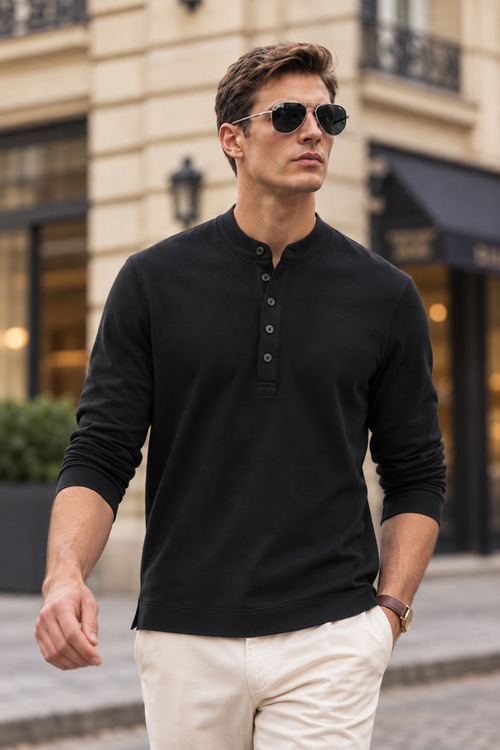 Boveme Premium Cotton Silk Cashmere Blend Men’s Crew Neck Long Sleeve Base Layer, Ultra Soft Breathable Understated Quiet Luxury Versatile Layering Top