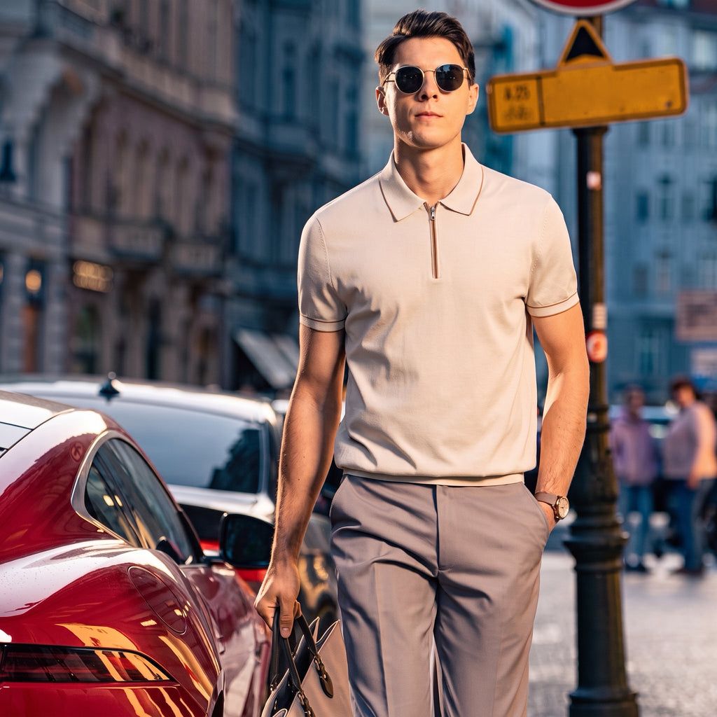 Quiet Luxury Trim Collar Zip Polo