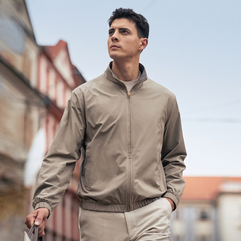 Stand Collar Gold Zip Elastic Hem Business Jacket