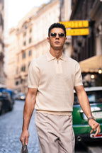 Perforated Zip Collar Knit Polo