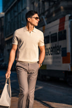 Textured Open-Collar Knit Polo