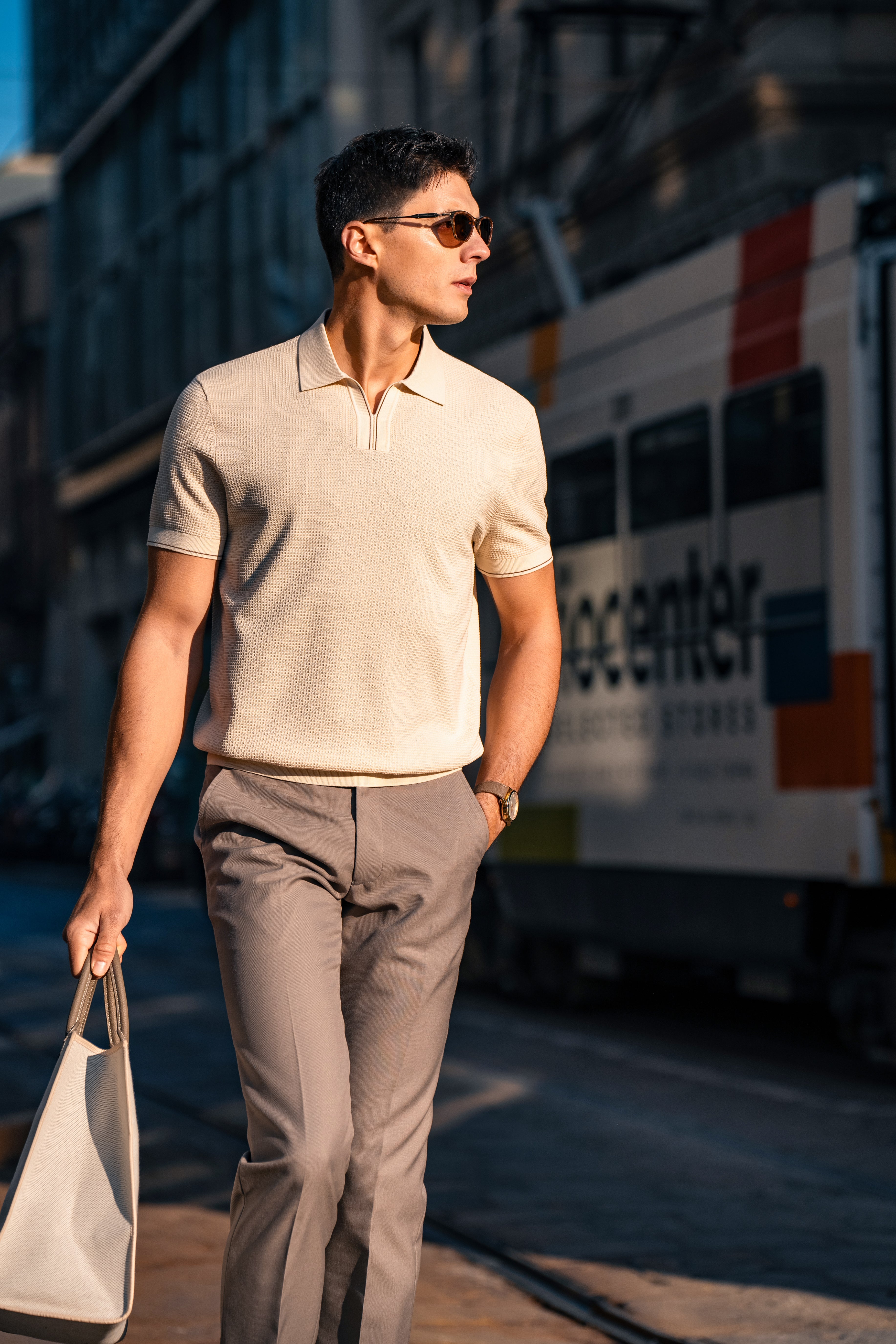 Textured Open-Collar Knit Polo