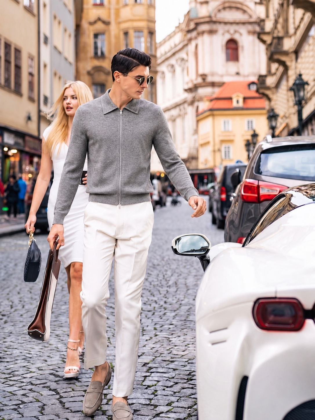 Men Wool Zip‑Up Polo Collar Cardigan | Quiet Luxury Premium Knit Jacket
