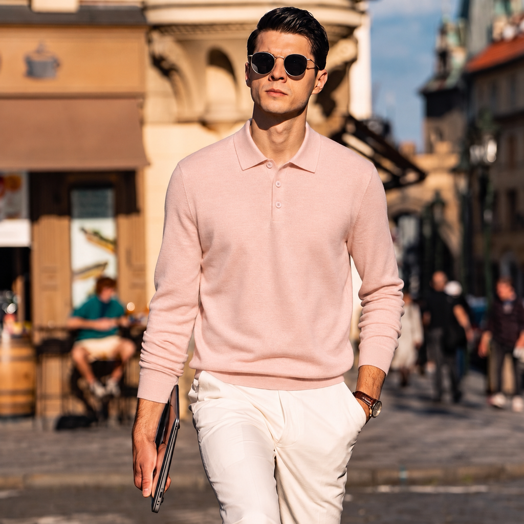 Wool-Cashmere Long-Sleeve Polo