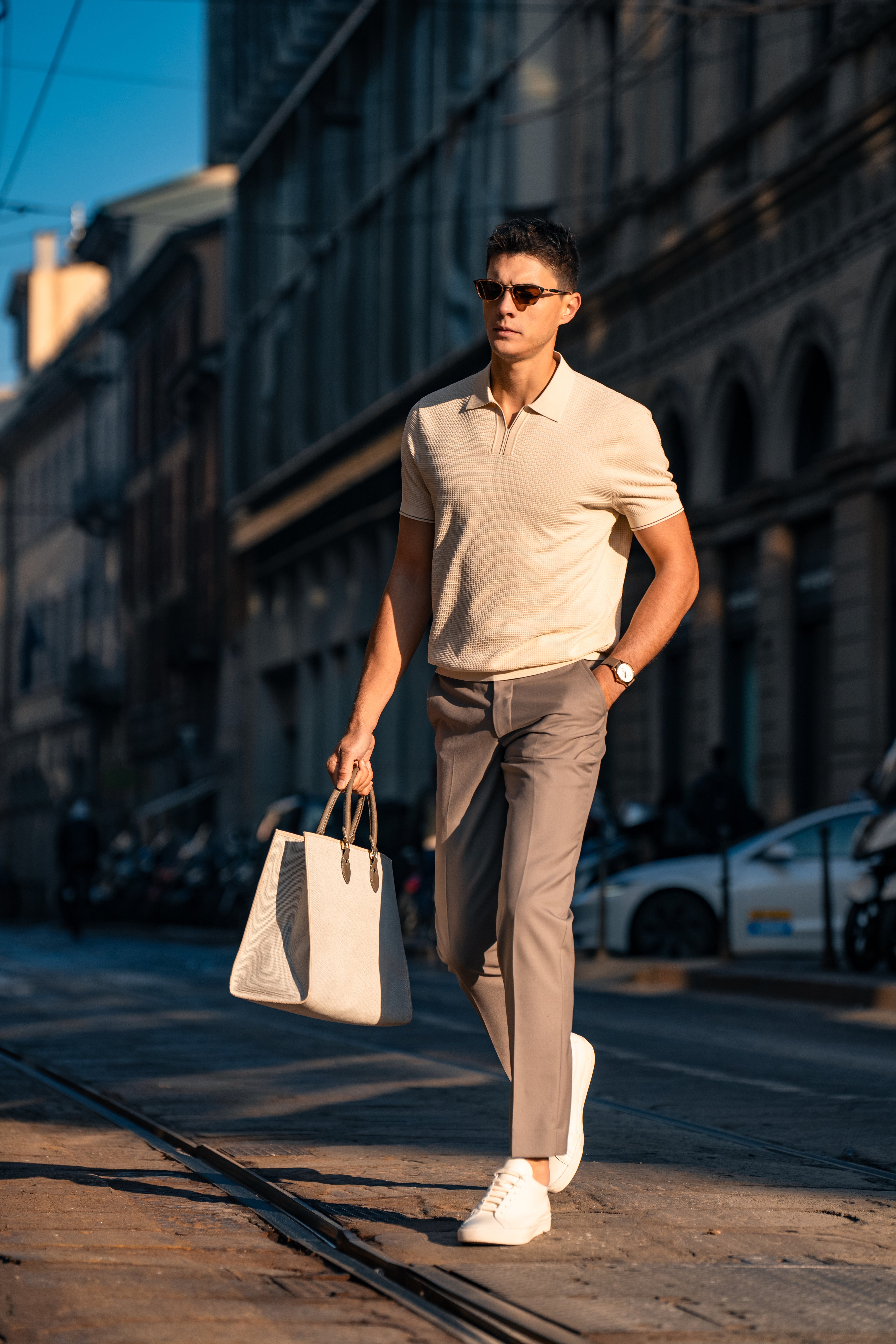 Textured Open-Collar Knit Polo