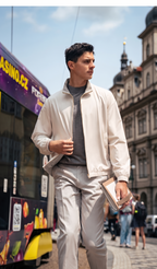 Stand Collar Gold Zip Elastic Hem Business Jacket