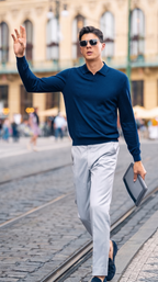 Slim Fit Quiet Luxury Wool Knit Polo Top