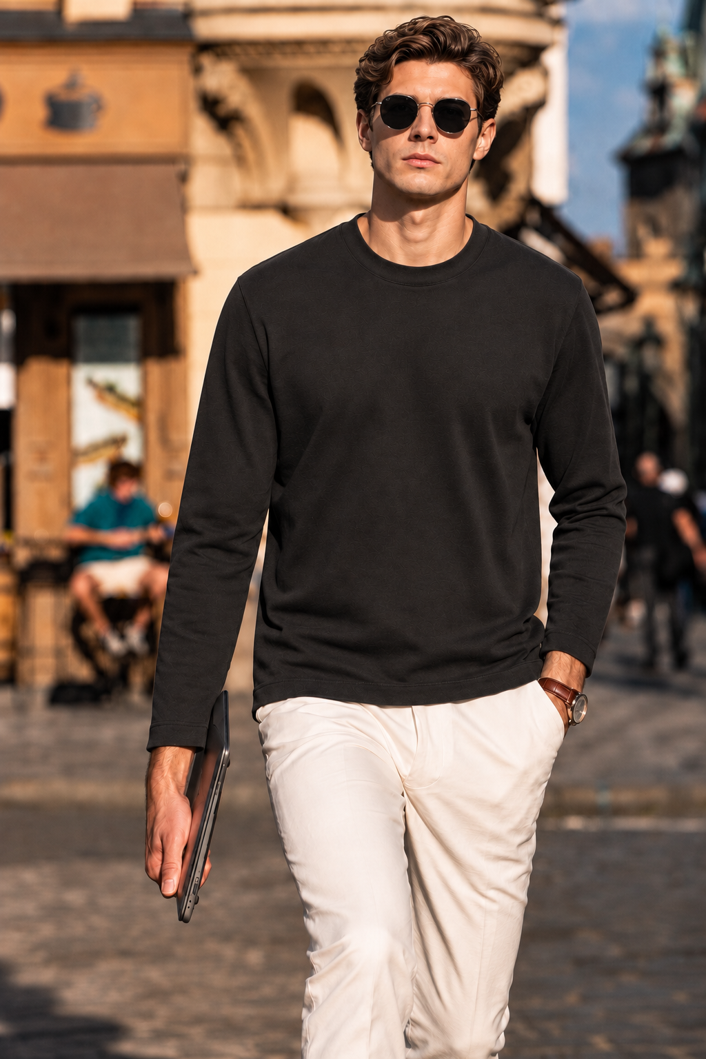 Boveme Premium Cotton Silk Cashmere Blend Men’s Crew Neck Long Sleeve Base Layer, Ultra Soft Breathable Understated Quiet Luxury Versatile Layering Top