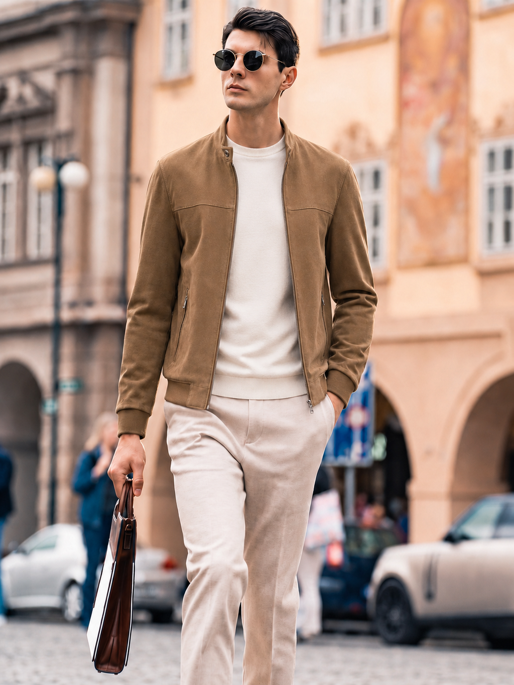 Suede & Wool-Knit Blouson Jacket