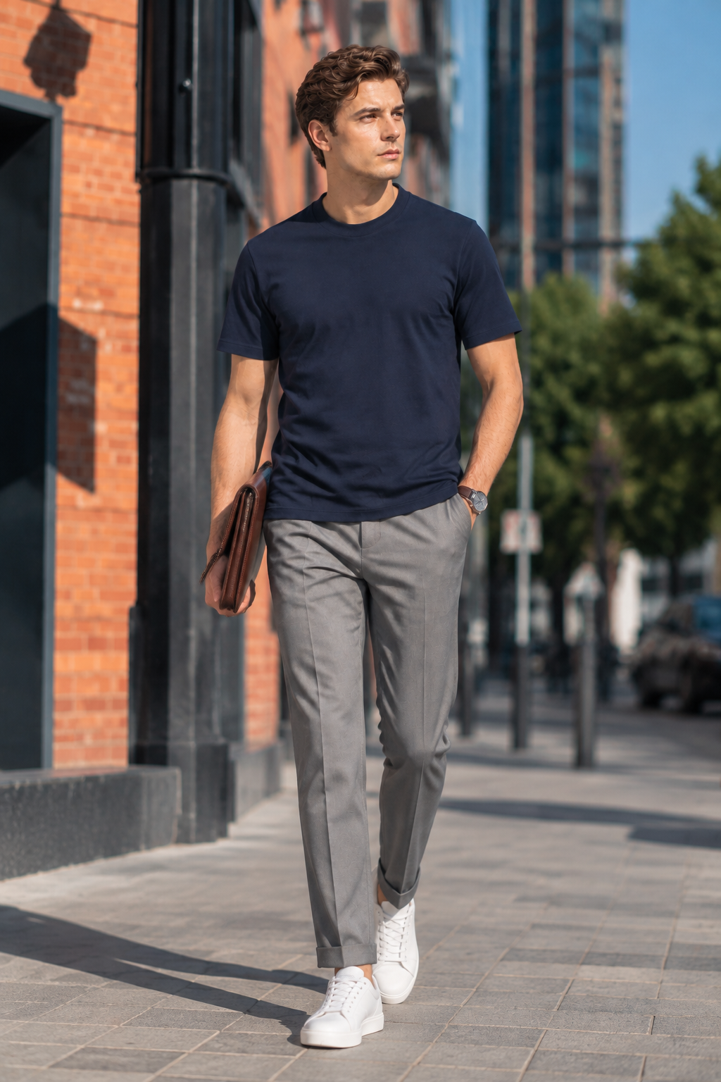 Boveme Men's Crew Neck Short Sleeve T-Shirt, Premium Cotton Modal and Spandex Blend, Soft Stretch Understated Quiet Luxury Everyday Basic Top