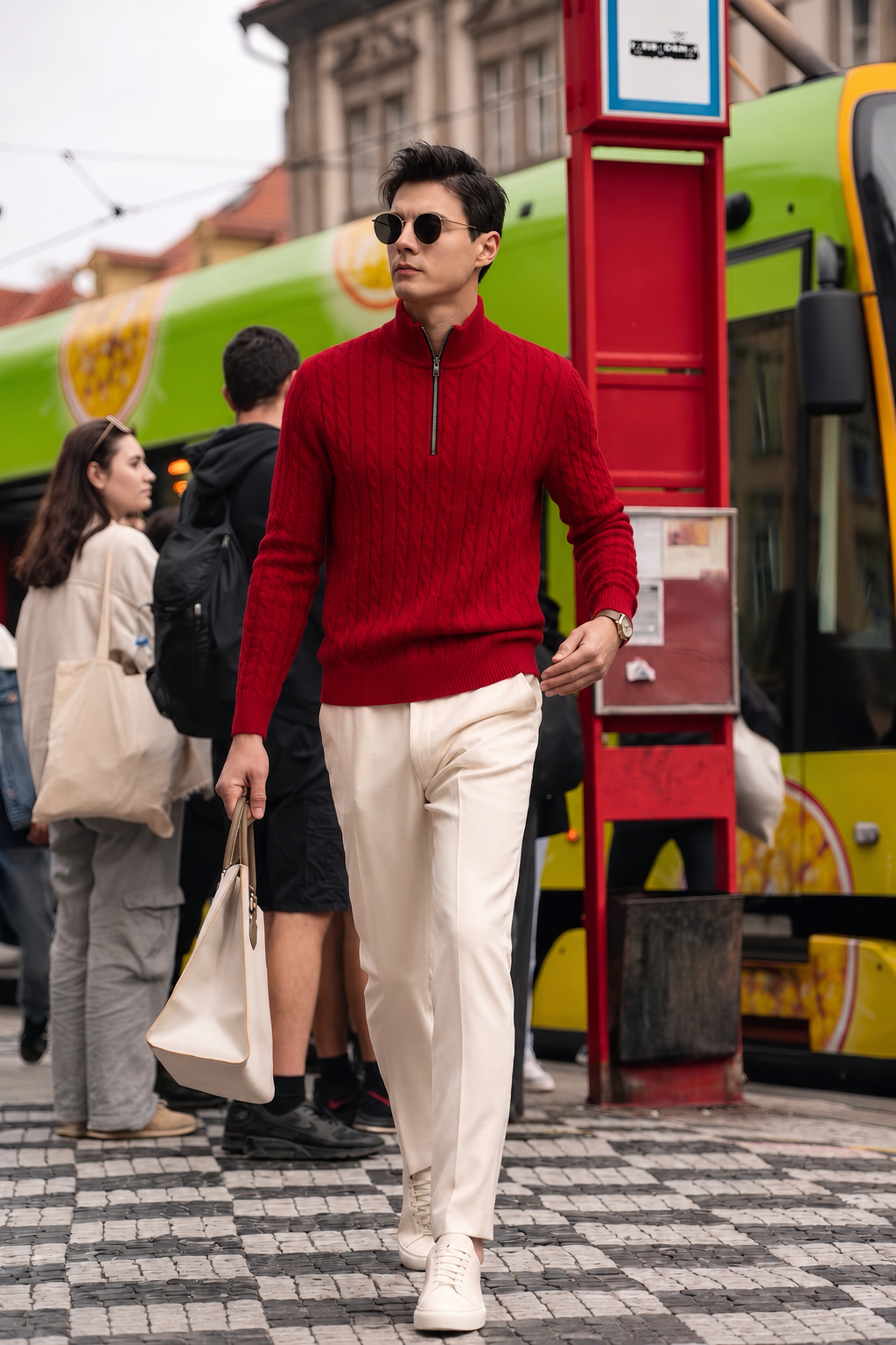 Premium Wool-Cashmere Cable Knit Half-Zip Sweater