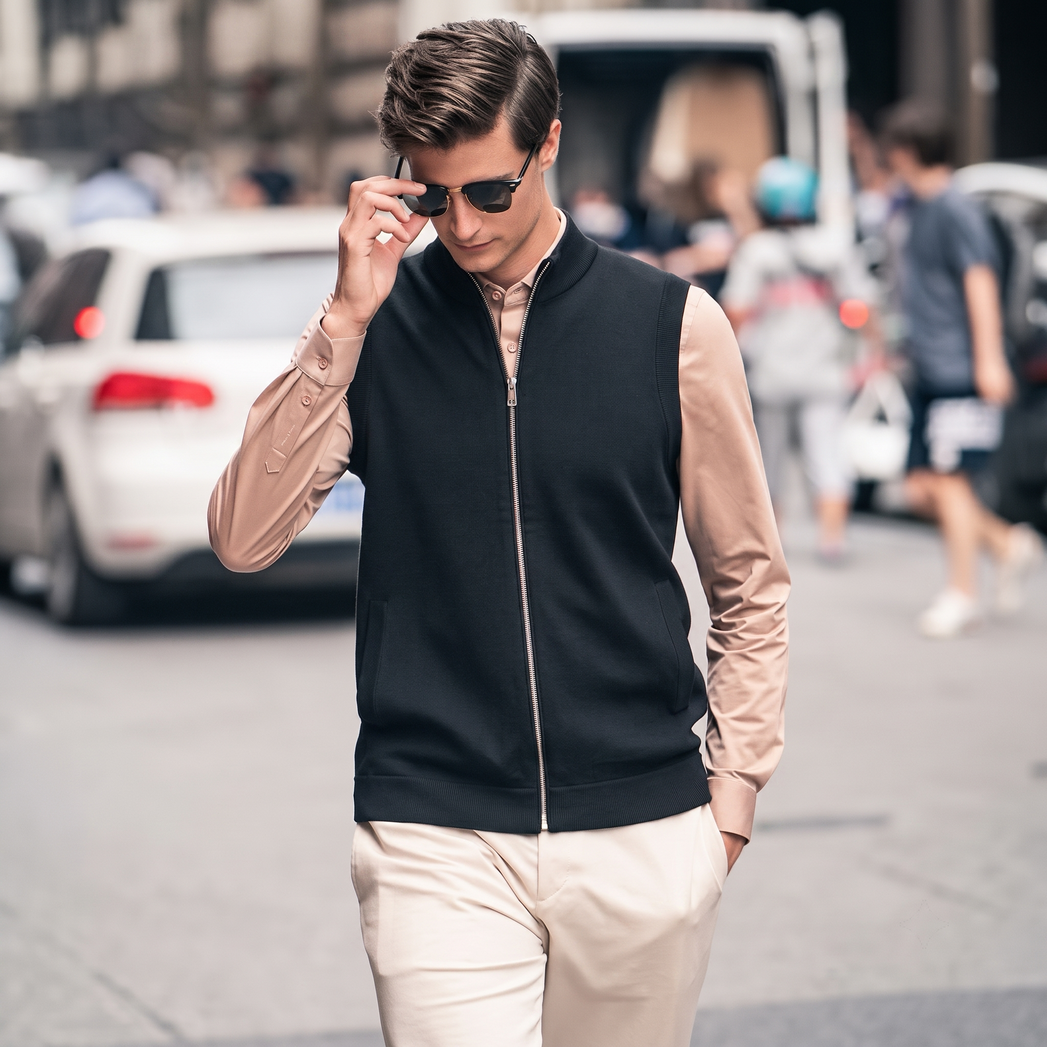 Stand Collar Zip Wool Knit Vests