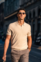 Textured Open-Collar Knit Polo