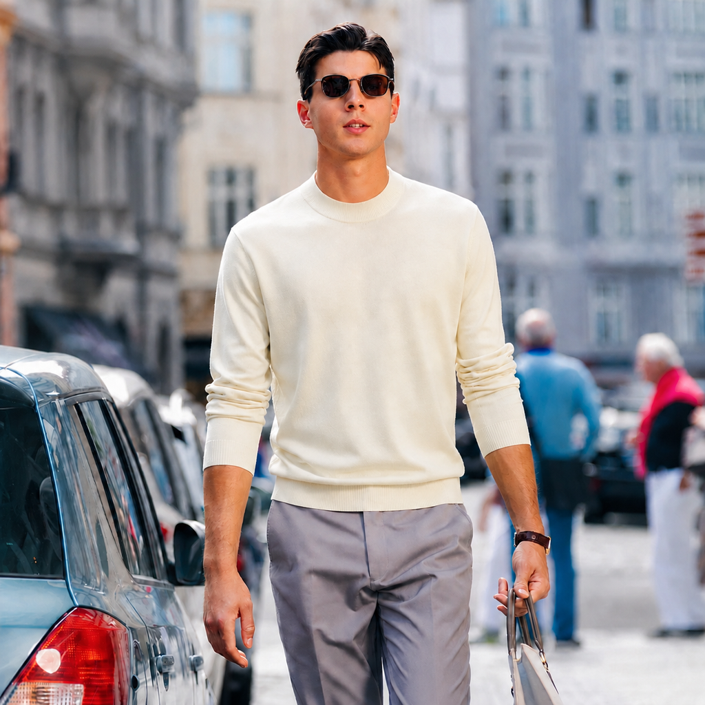 100% Merino Wool Mock Neck Sweater for Men | Soft Premium Knit Pullover