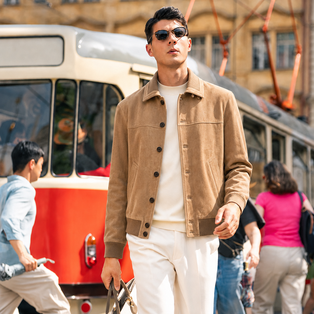 Suede Ribbed Blouson Jacket
