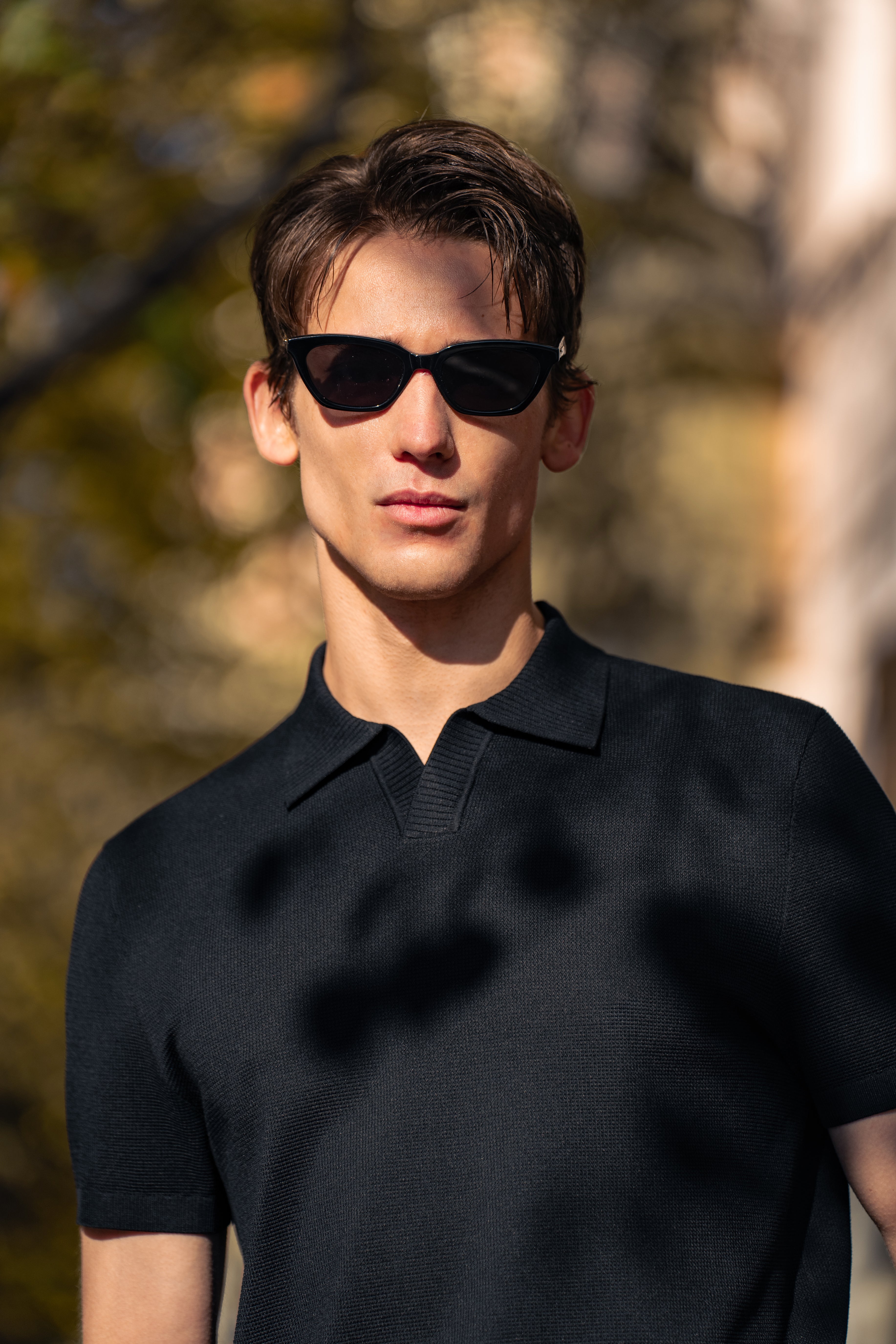 Waffle Texture Open Collar Knit Polo