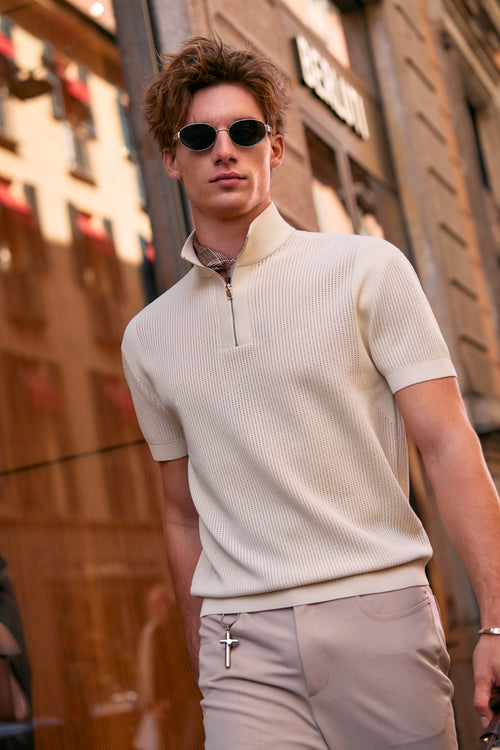 Zip Mock Neck Knit Polo