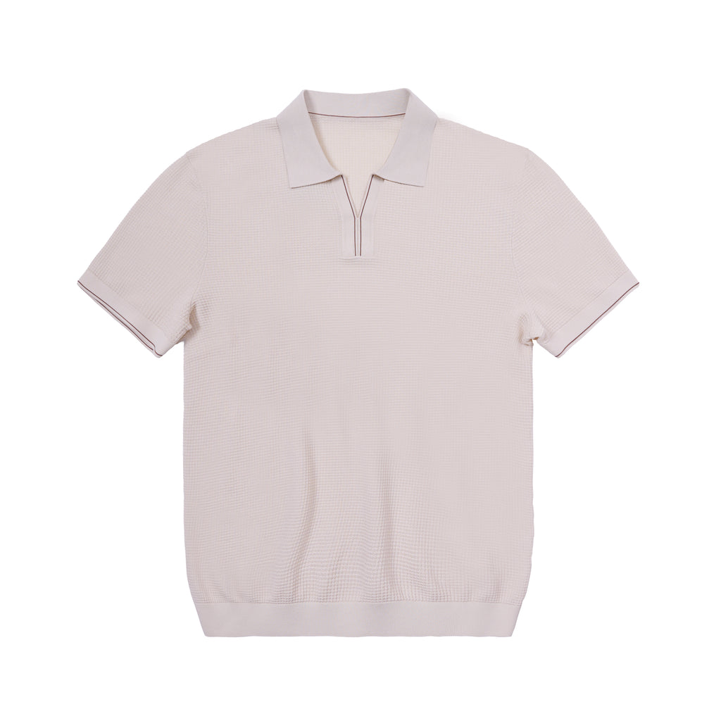 Textured Open-Collar Knit Polo