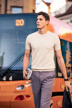 Jacquard Openwork Knit Crewneck T-Shirt
