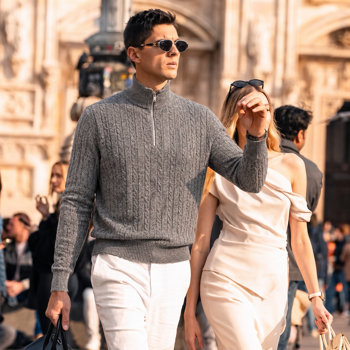 Premium Wool-Cashmere Cable Knit Half-Zip Sweater