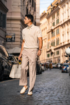Perforated Zip Collar Knit Polo
