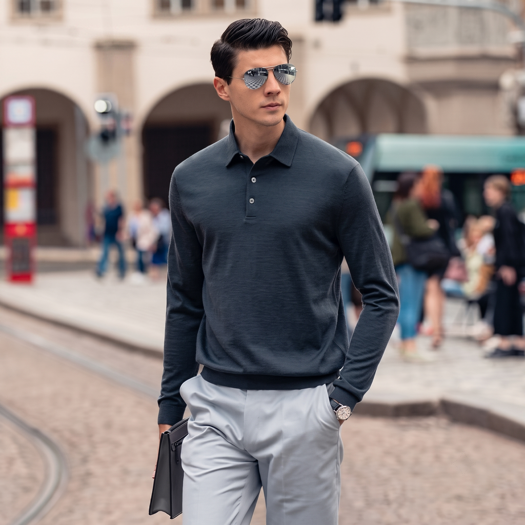 Long Sleeve Wool Polo Sweater