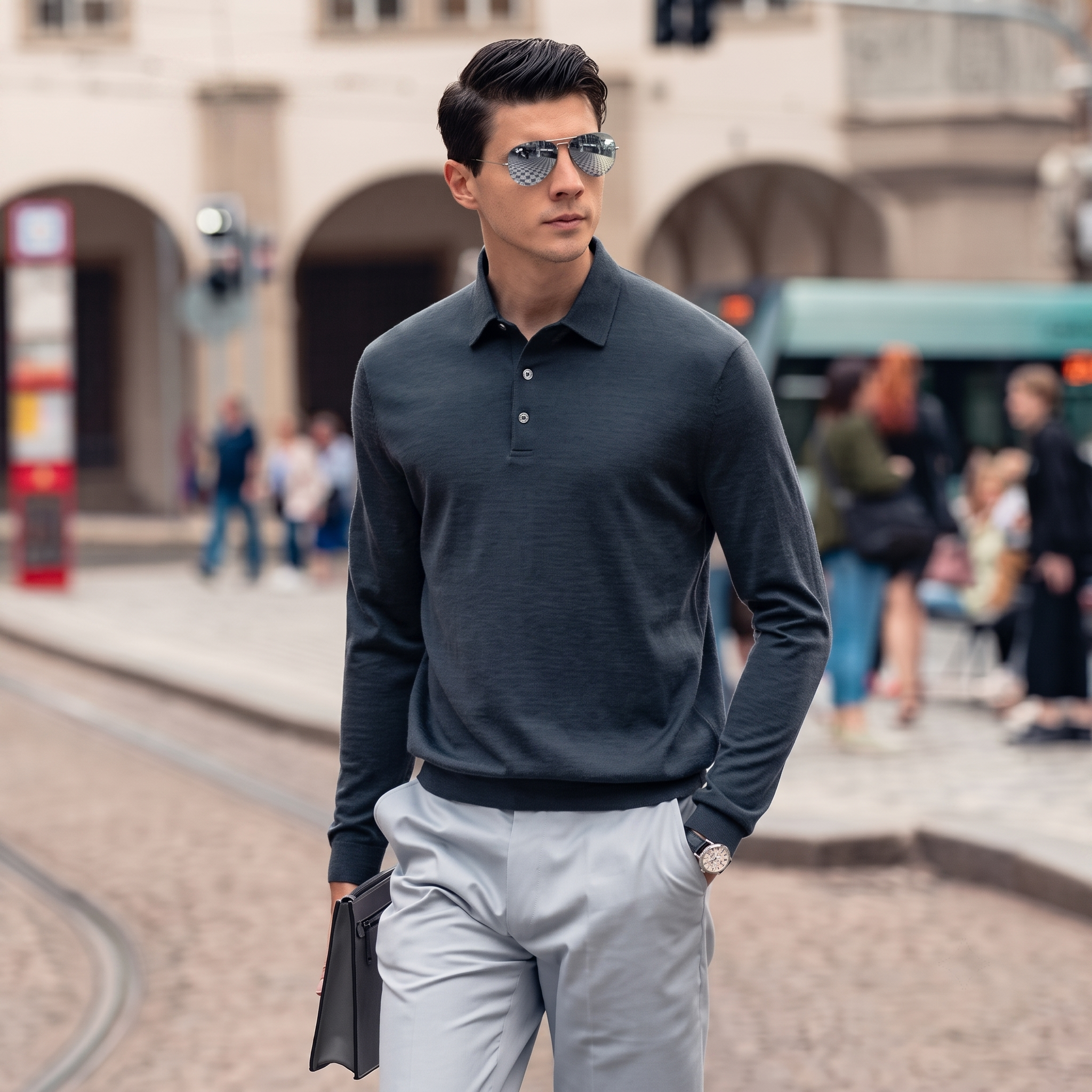Long Sleeve Wool Polo Sweater