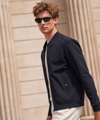 Fine Textured Ribbed Collar Bomber Jacket