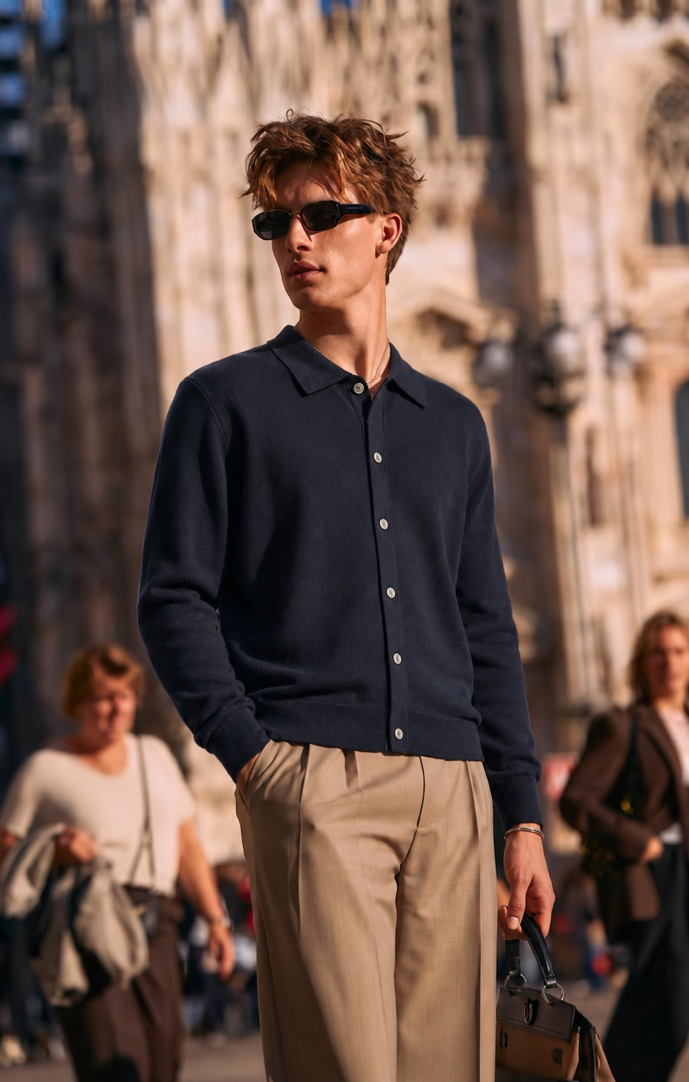 Men’s 100% Merino Wool Polo Collar Button‑Front Cardigan