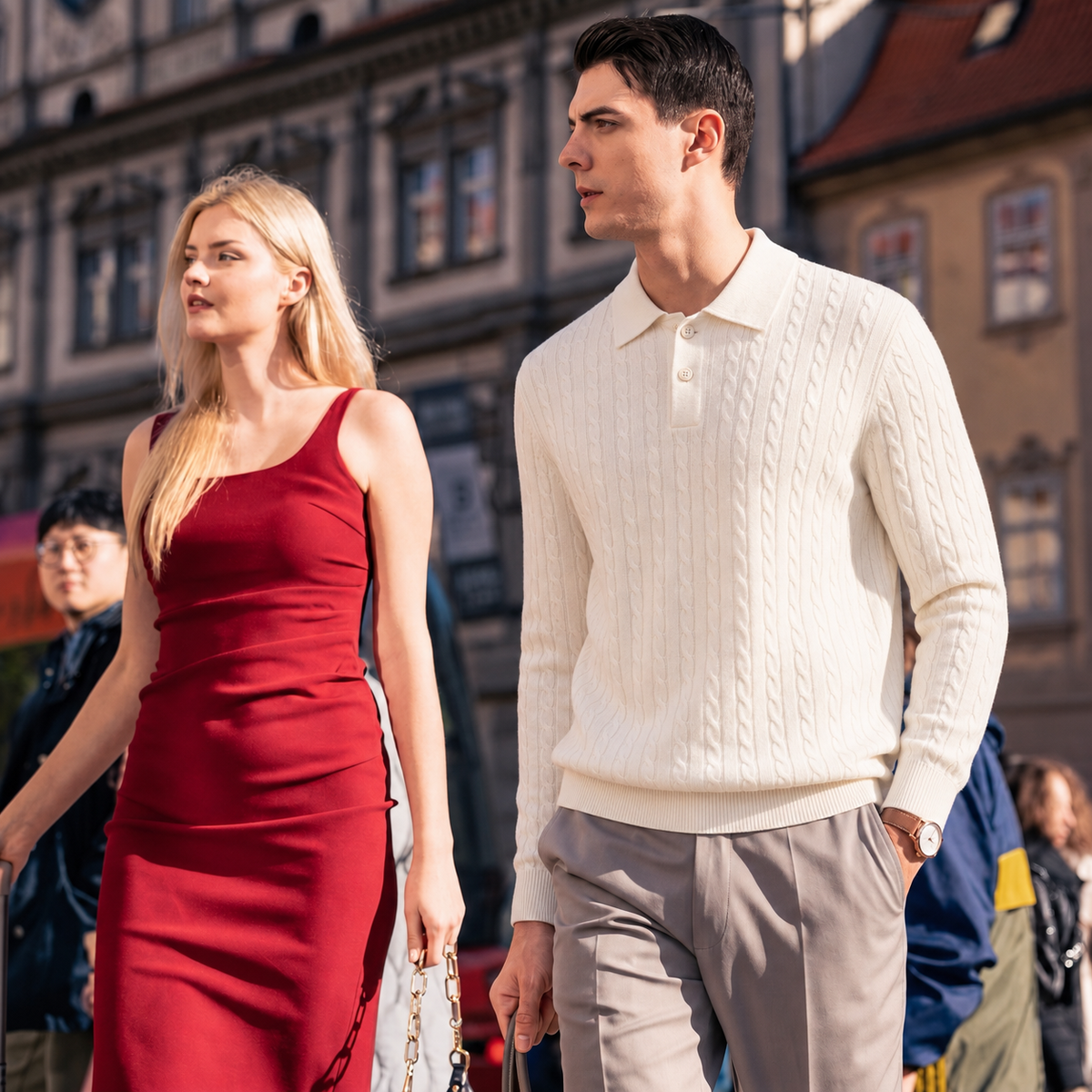 100% Merino Wool Cable-Knit Polo Sweater