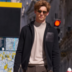 Solid Black Versatile Zip Hood Men Knit Jackets
