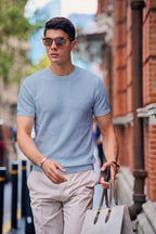 Jacquard Openwork Knit Crewneck T-Shirt