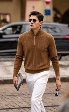 Premium Wool-Cashmere Cable Knit Half-Zip Sweater
