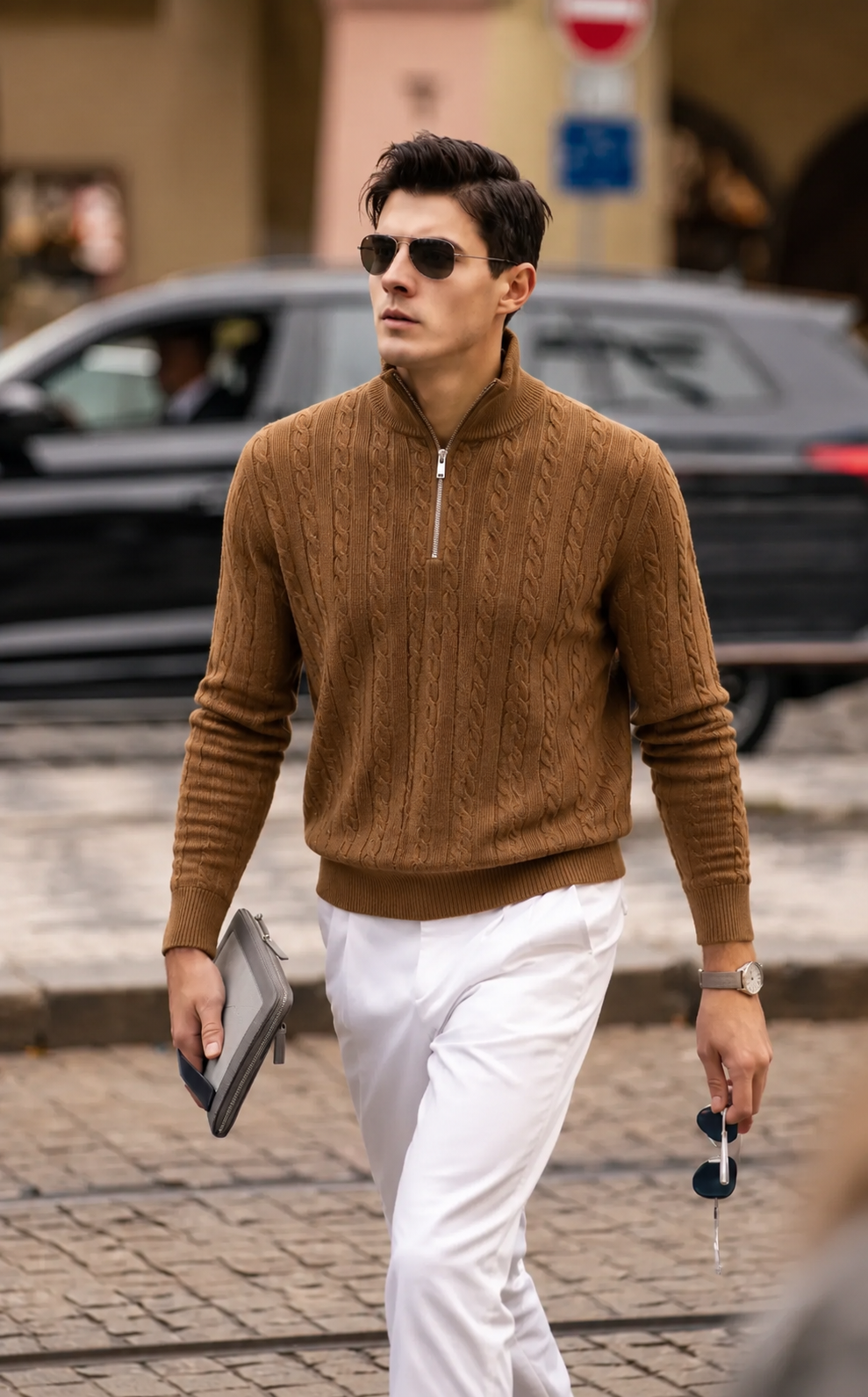 Premium Wool-Cashmere Cable Knit Half-Zip Sweater