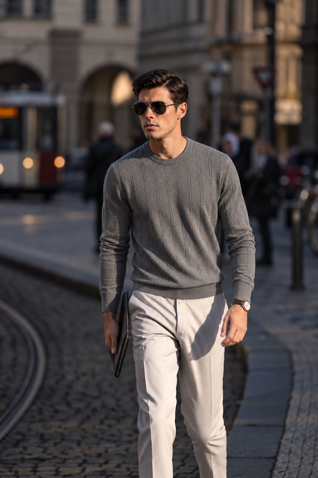 Pure Wool Textured Crewneck Knit Sweater