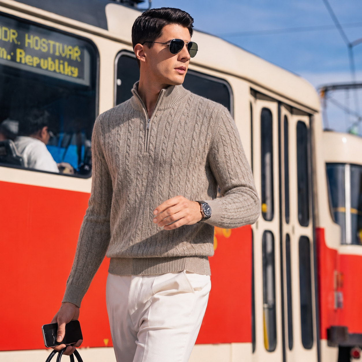 Premium Wool-Cashmere Cable Knit Half-Zip Sweater