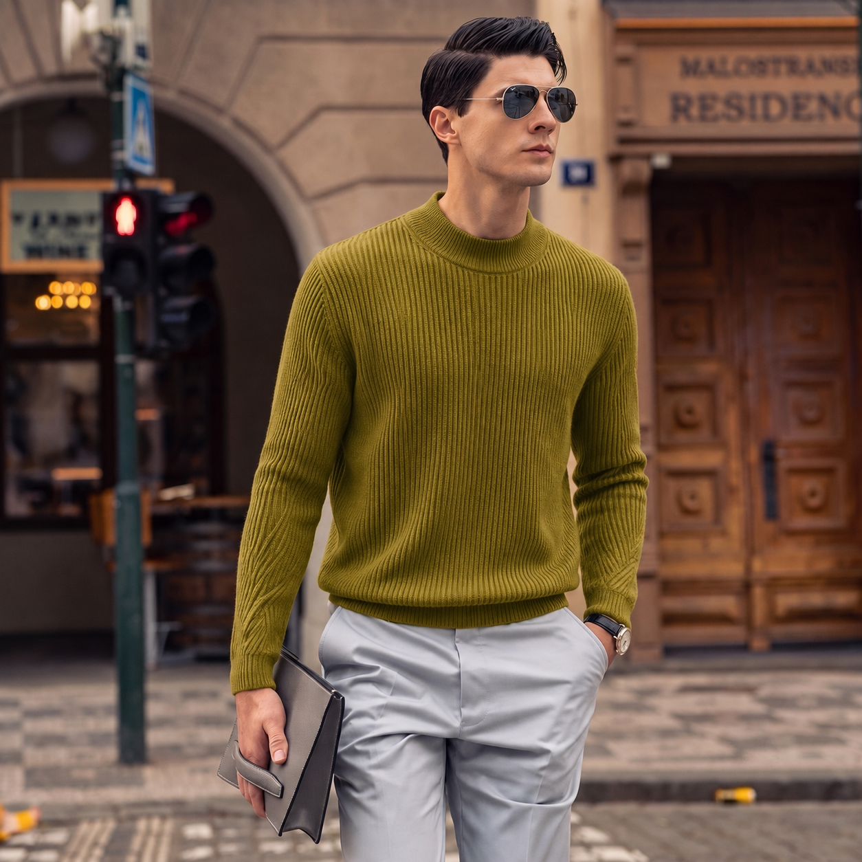 Men’s Premium 100% Wool Ribbed Mock Neck Sweater | Quiet Luxury Old‑Money Pullover